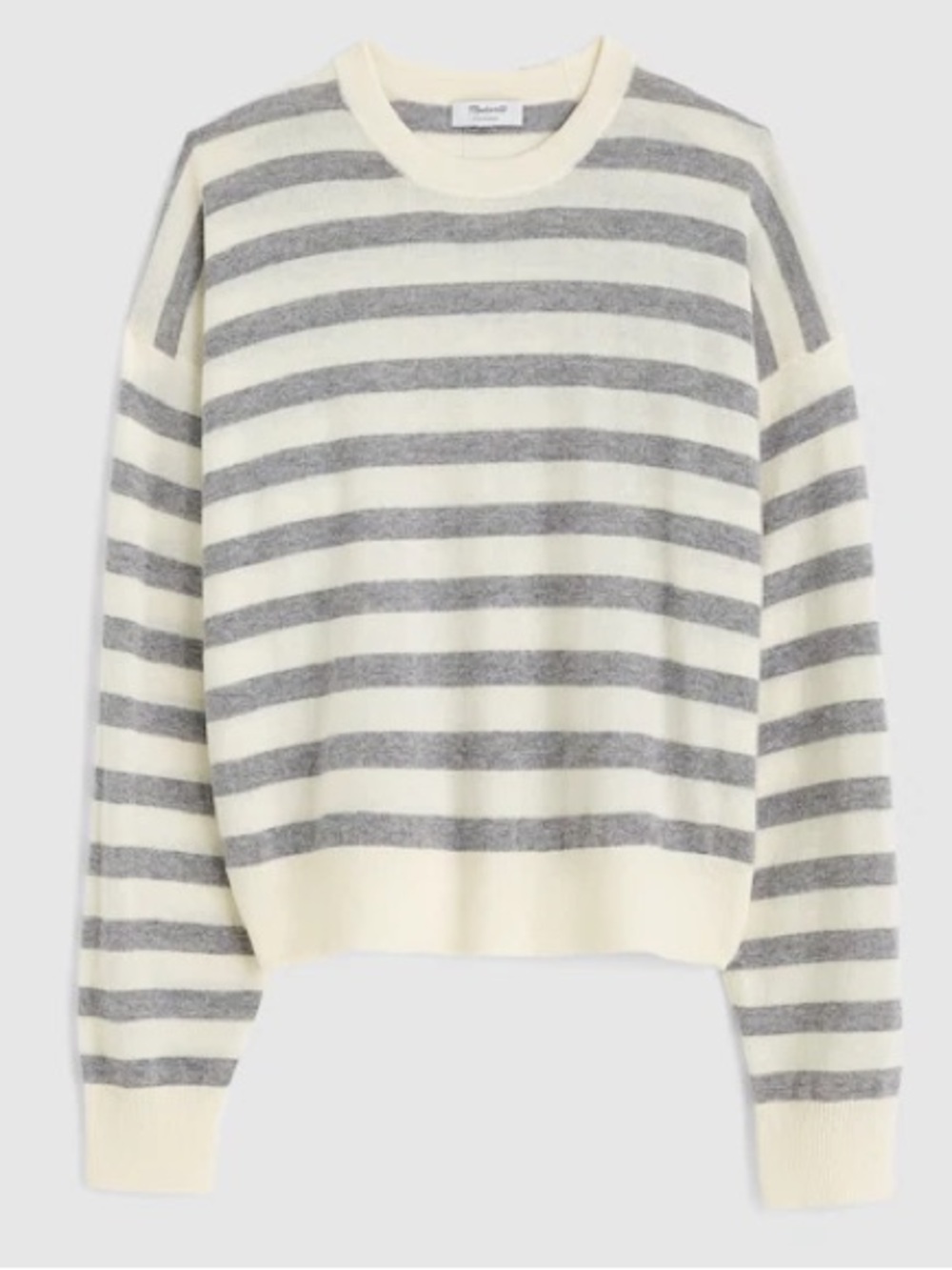 NWT MADEWELL Crewneck Sweater in Cashmere Ivory Heather Grey Stripe Small NY916